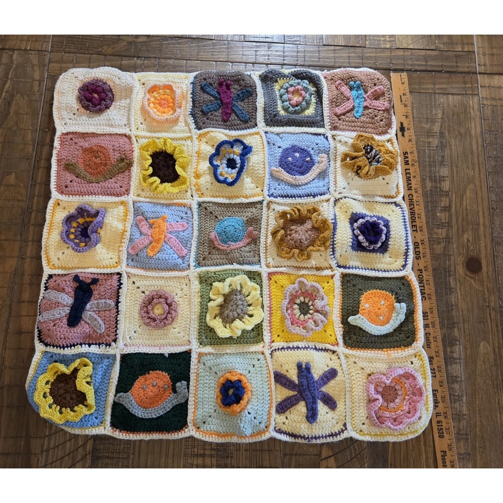 3D crochet granny squares Baby Blanket With snails, butterflies,flowers